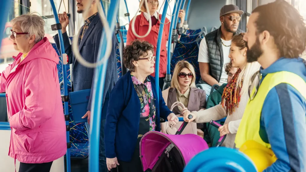Elderly person facing challenges while using public transport